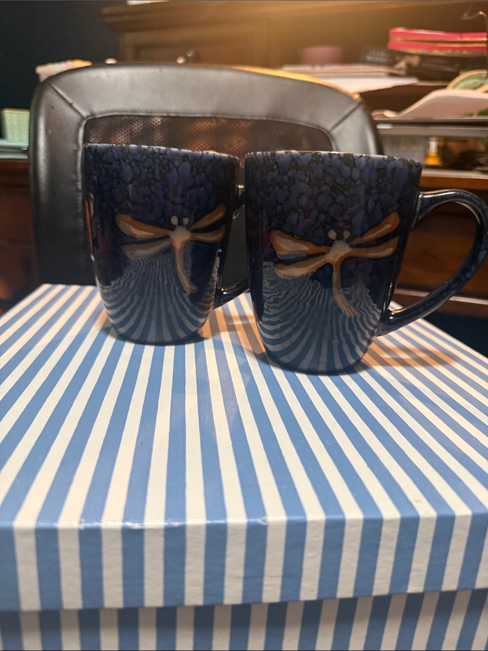 Blue Dragonfly Ceramic Mugs - Set of 2
